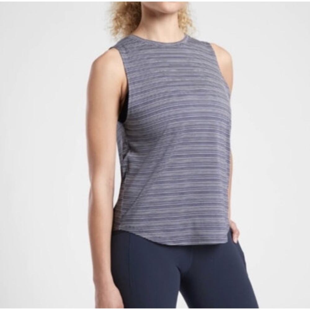 Athleta Cloud Light Muscle Tank Top XS Blue White Striped Ribbed Soft Yoga Gym